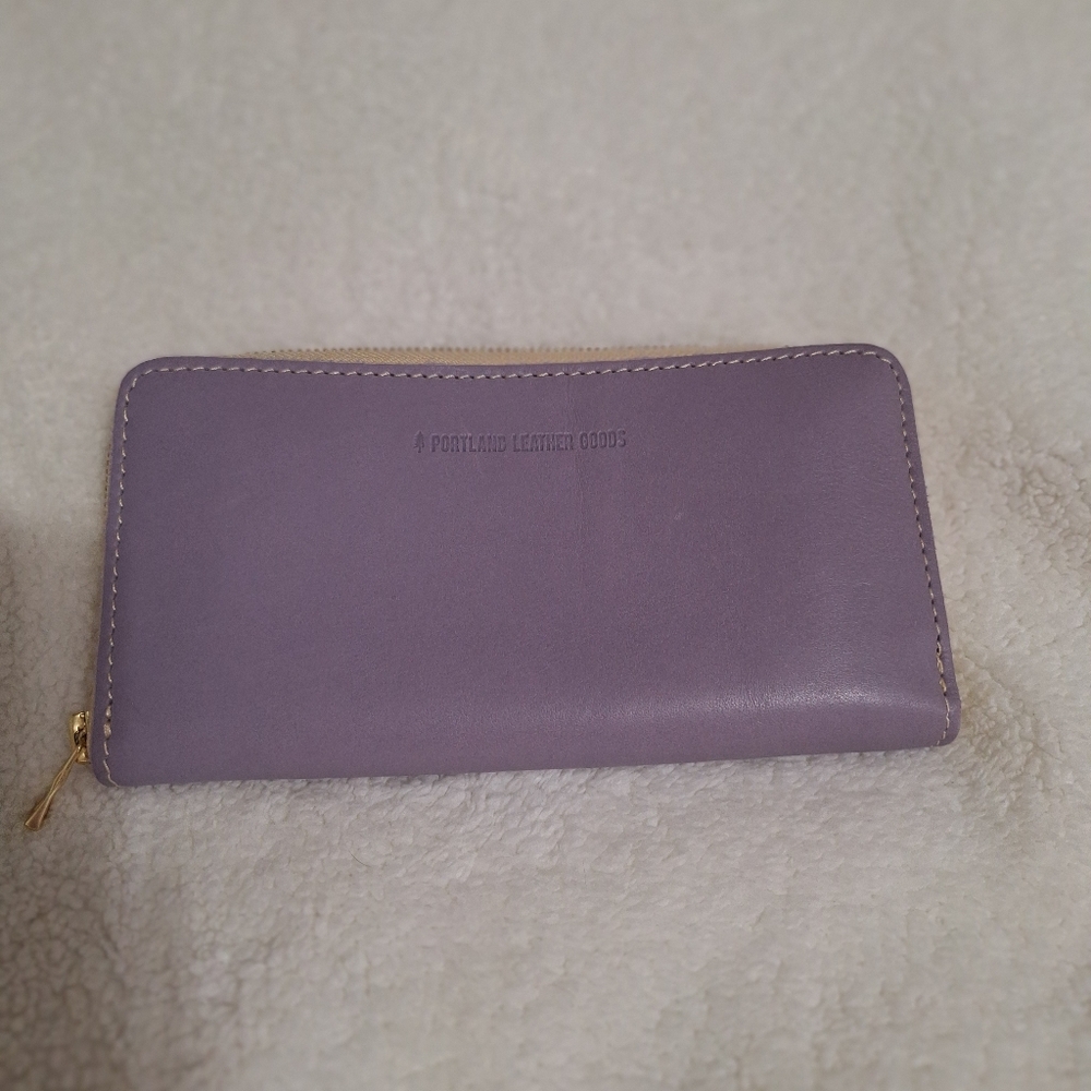 Portland Leather Goods large zip around lavender wallet